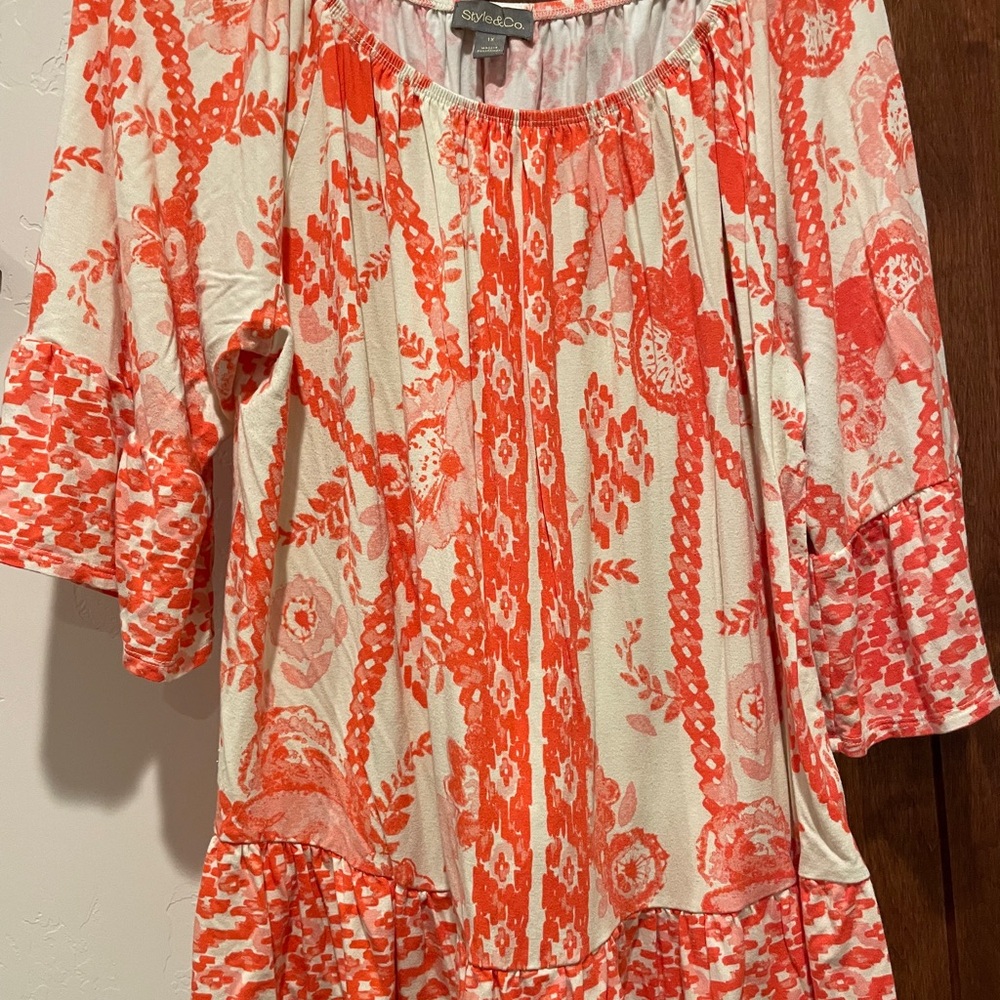 Style & Co Women's Vibrant Orange and Cream Blouse